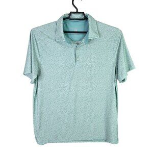Mens Hickey Freeman Teal Floral Golf Polo Shirt Short Sleeve Polyester Stretch L